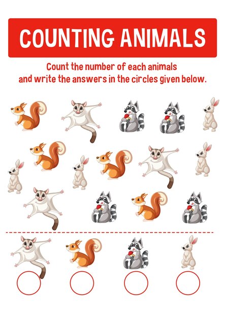 Worksheet design for counting animals