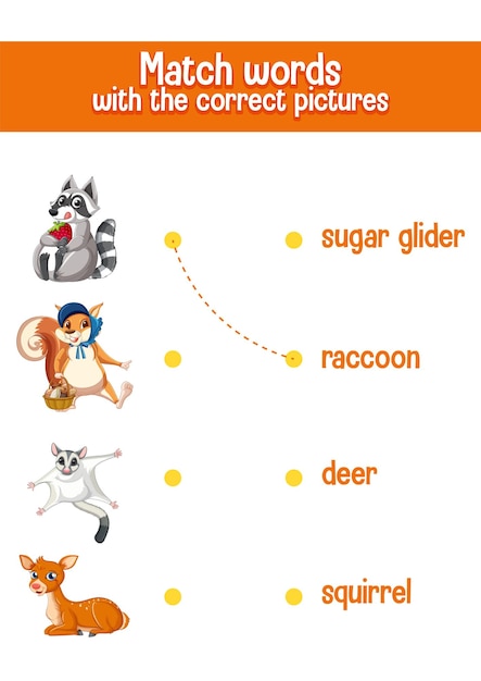 Worksheet design for matching words