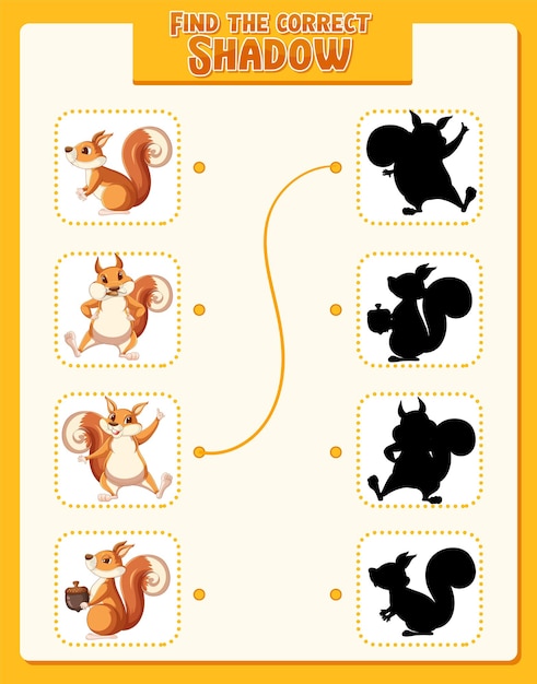 Free vector worksheet with matching squirrels