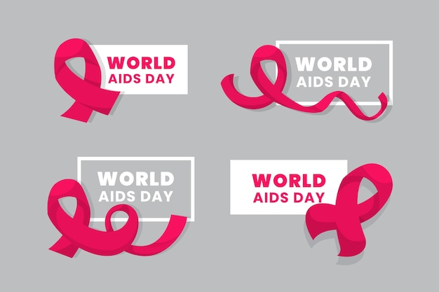 World aids day labels pack with red ribbons