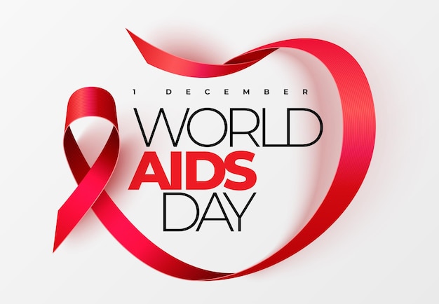 Free vector world aids day poster big headline and red ribbon in the heart form vector illustration