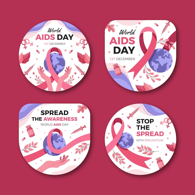 World aids day remembrance labels collection