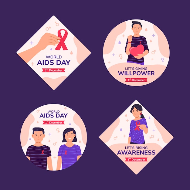 Free Vector world aids day remembrance labels collection