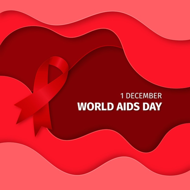 Free Vector world aids day ribbon on wavy background in paper style