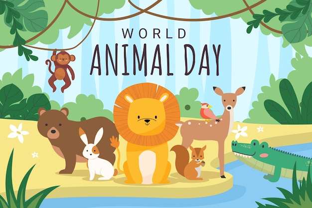 World animal day flat design background