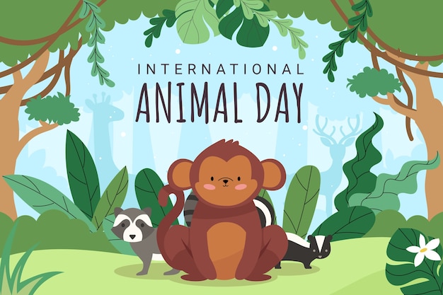 World animal day flat design background