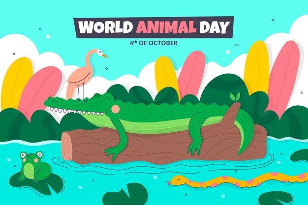 World animal day hand drawn flat background