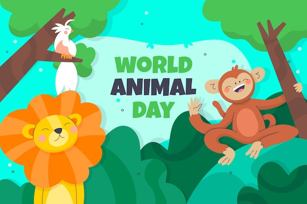 World animal day hand drawn flat background