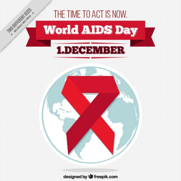 Free vector world background with a red bow in flat design for the world aids day