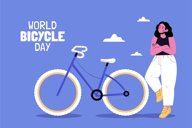 World bicycle day hand drawn flat background