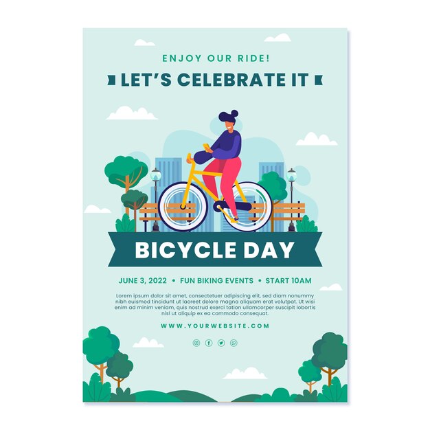 World bicycle day hand drawn flat poster or flyer