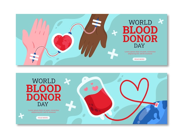 World blood donor day hand drawn flat banner