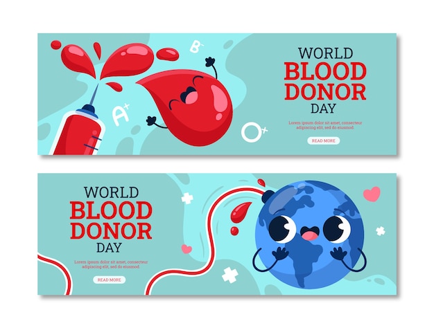 World blood donor day hand drawn flat banner