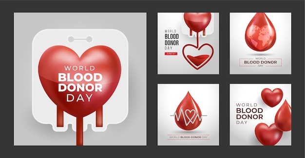 World blood donor day realistic ig post collection