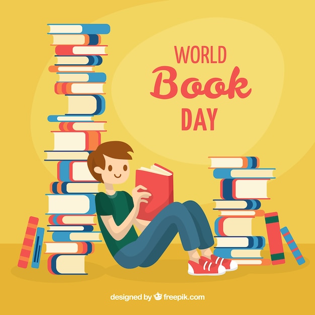 Free Vector world book day background with reading man