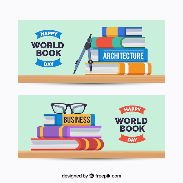 Free Vector world book day banners in flat style