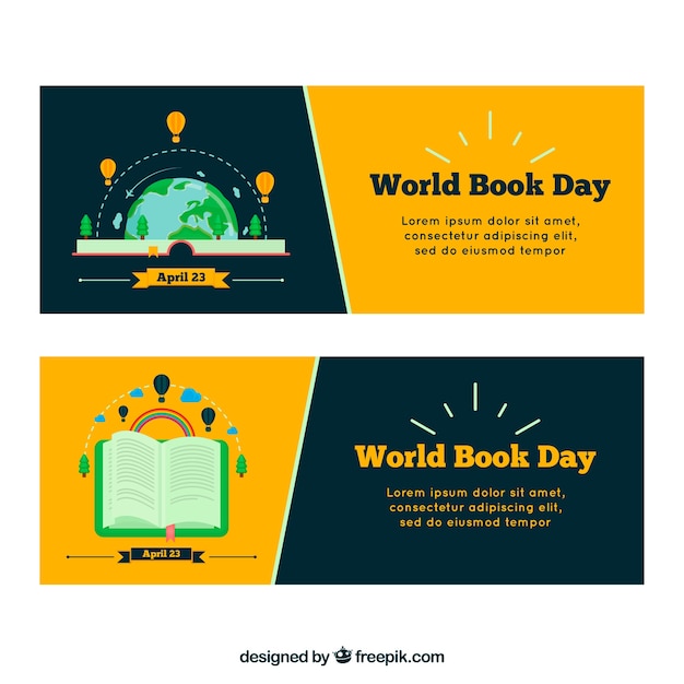 Free Vector world book day flat banners