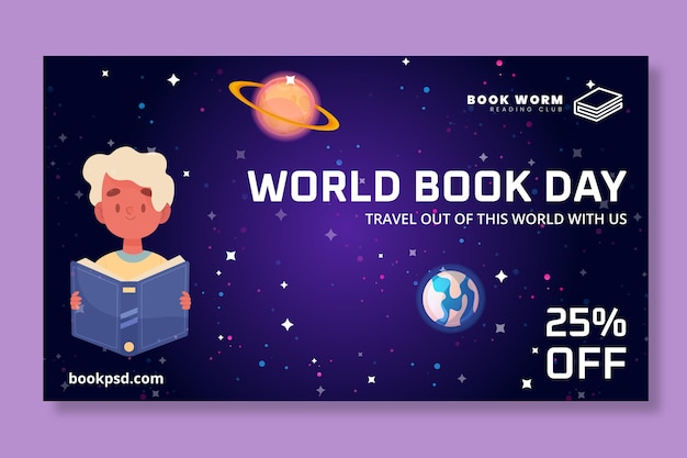 Free Vector world book day horizontal banner