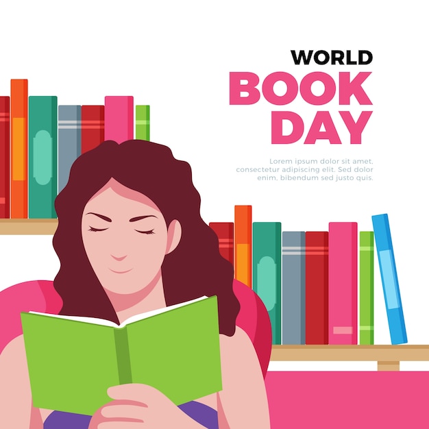 Free Vector world book day illustration with woman reading