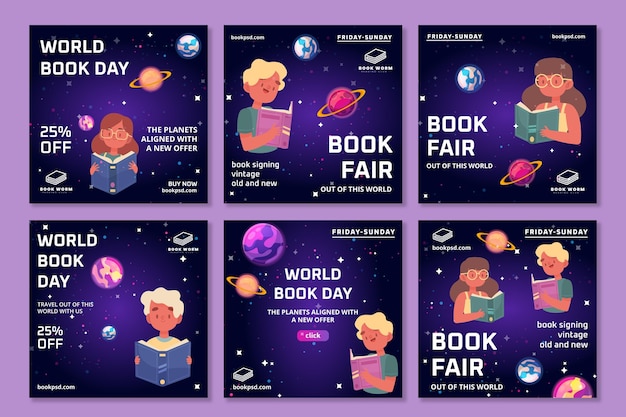 Free Vector world book day instagram posts collection