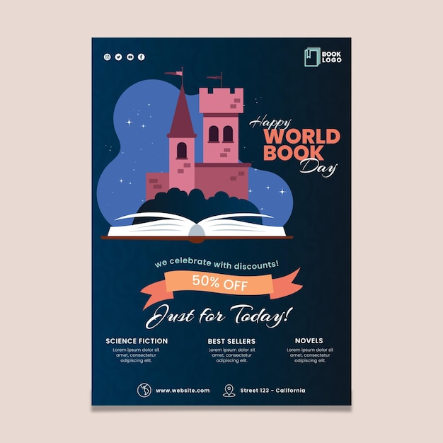 Free Vector world book day vertical poster template