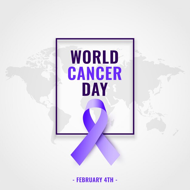 Free Vector world cancer day awareness background with realistic ribbon