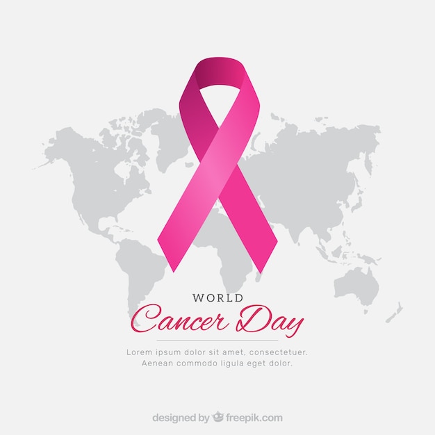 World cancer day background with ribbon on world map