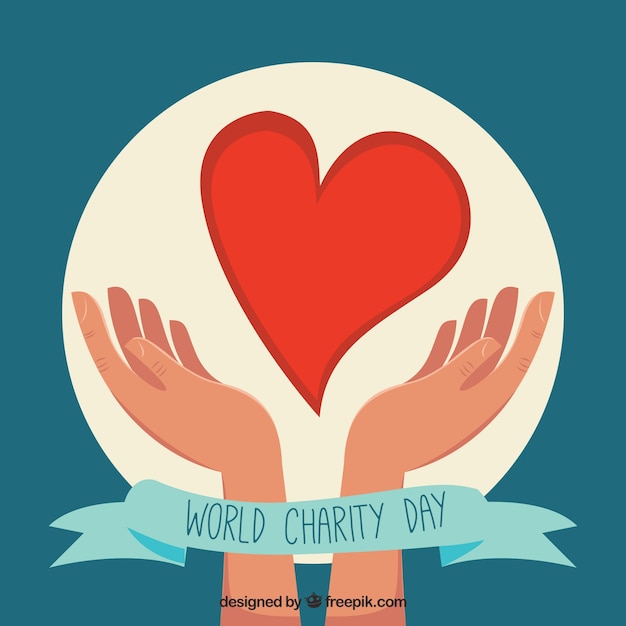 Free Vector world charity day background of hands with a heart