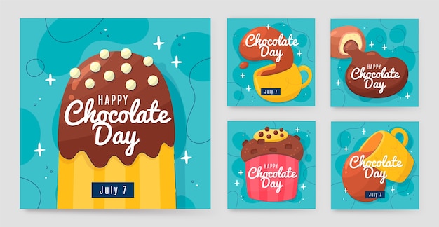 World chocolate day hand drawn flat ig post collection