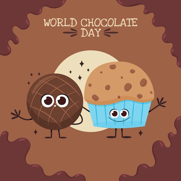 World chocolate day hand drawn flat illustration