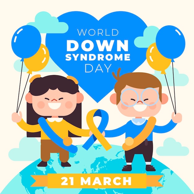 World down syndrome day illustration with children and balloons