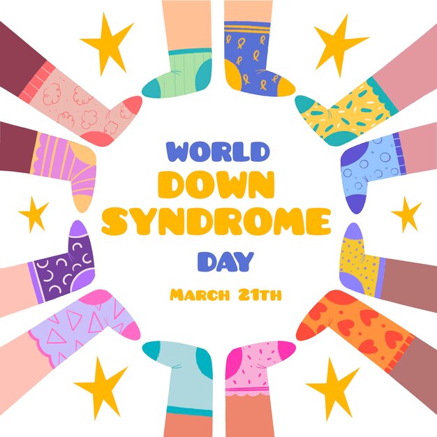 World down syndrome day illustration with children wearing socks