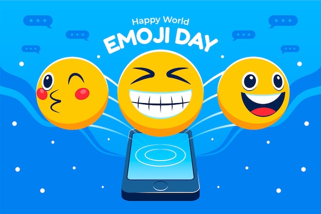 Free Vector world emoji day background with smartphone