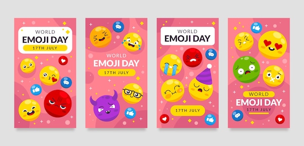 Free vector world emoji day flat ig story collection