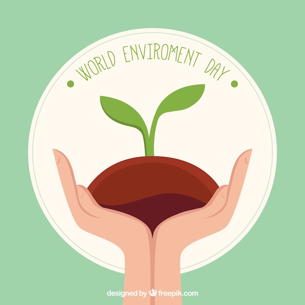 World environment day background of hands with plant