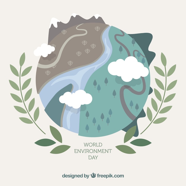 Free Vector world environment day background with different landscapes