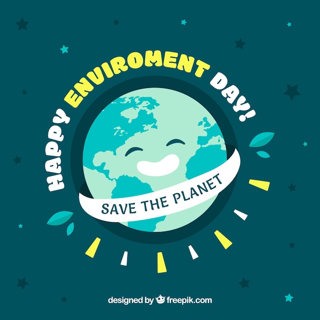 World environment day background with smiling earth