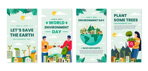 World environment day hand drawn flat ig stories collection