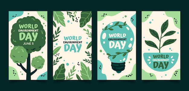 World environment day hand drawn flat ig stories collection