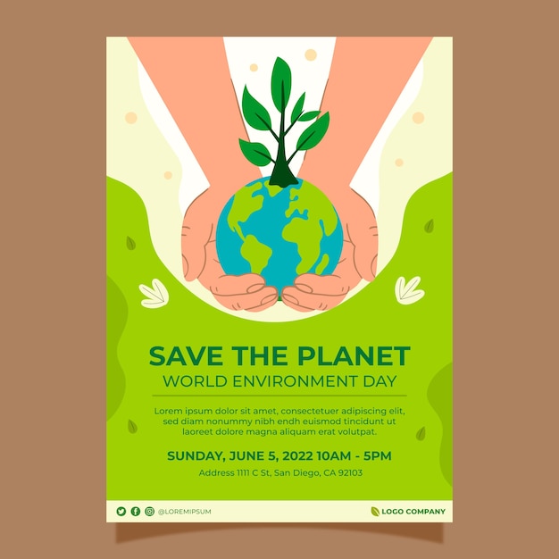 Free Vector world environment day hand drawn flat poster