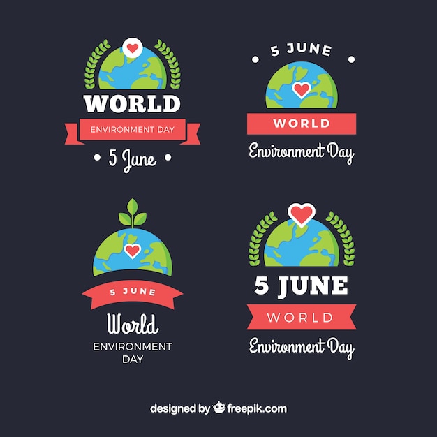 Free Vector world environment day labels with red ribbons