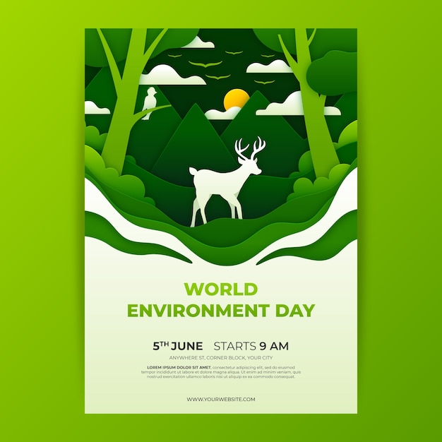 Free Vector world environment day paper style poster or flyer