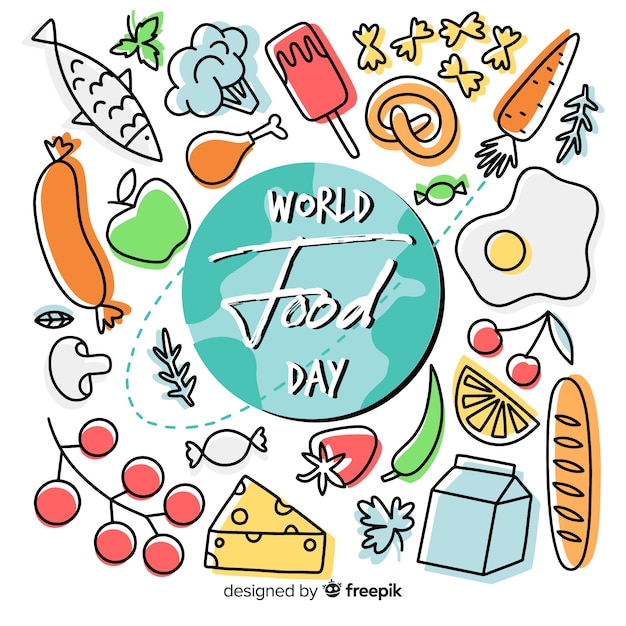 World food day concept with hand drawn background