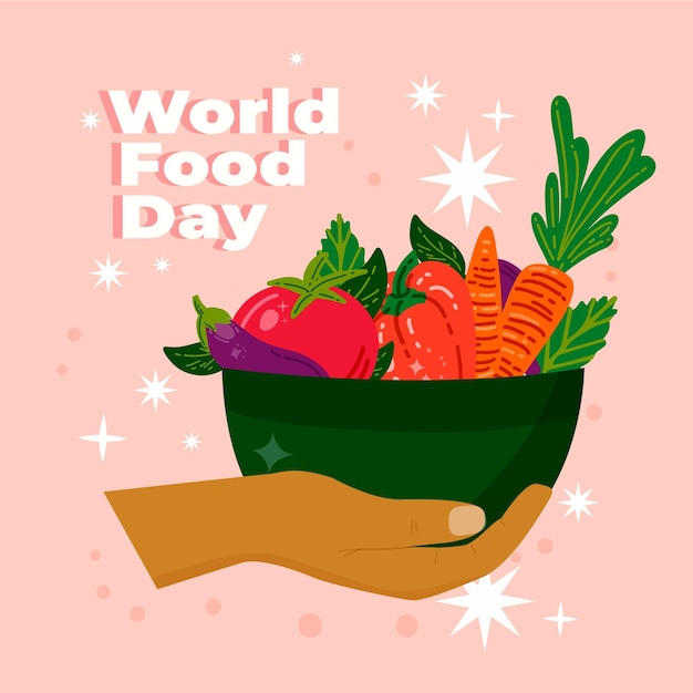 World food day hand drawn background with veggie bowl