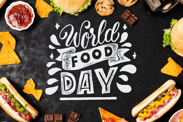 Free vector world food day lettering theme