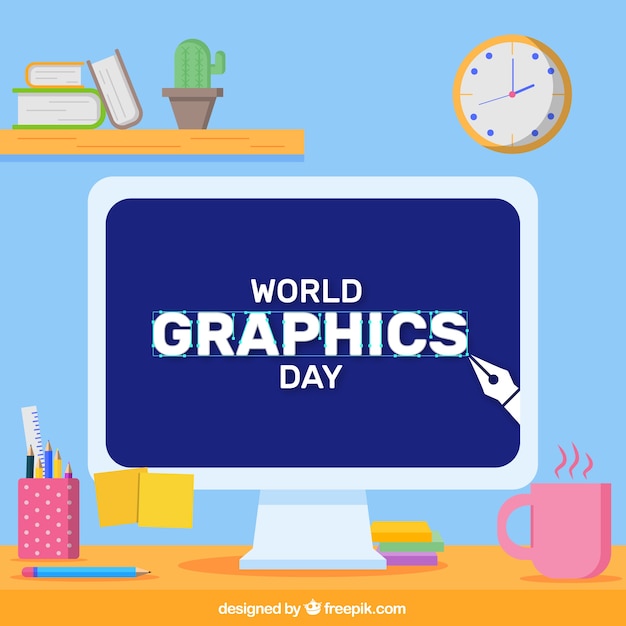 World graphics day background with desk