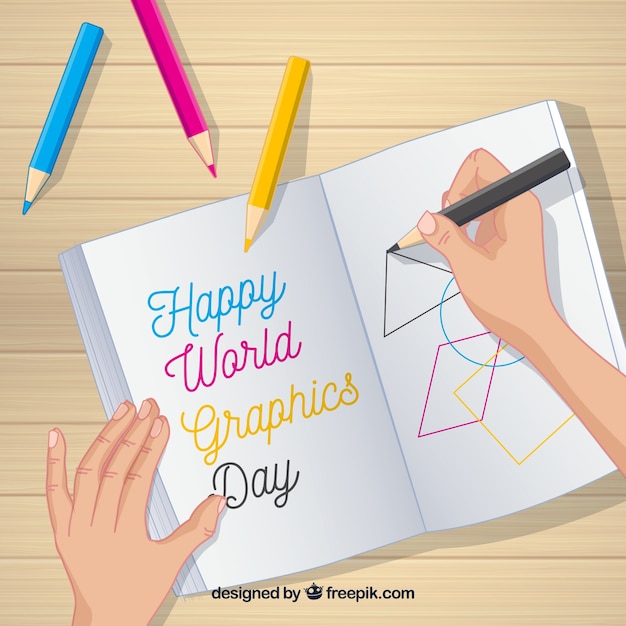 World graphics day background with notebook 