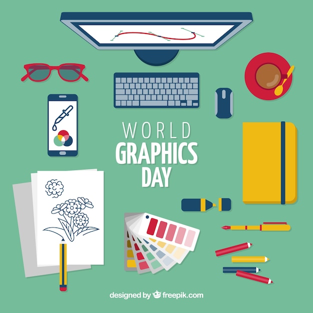 Free vector world graphics day background with work tools