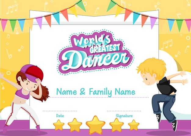 World greatest dancer certificate template