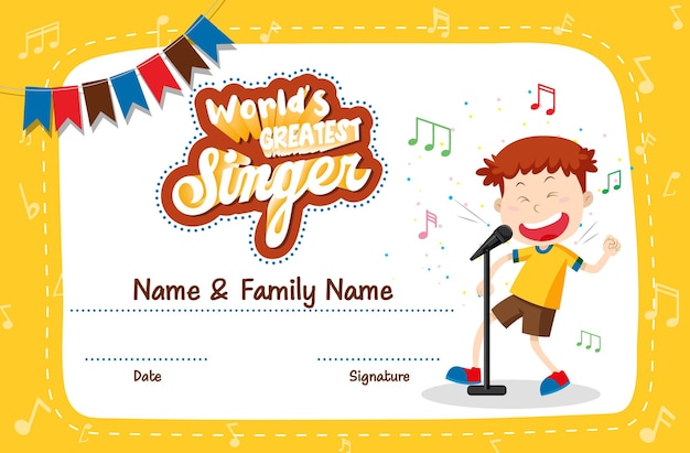 World greatest singer certificate template